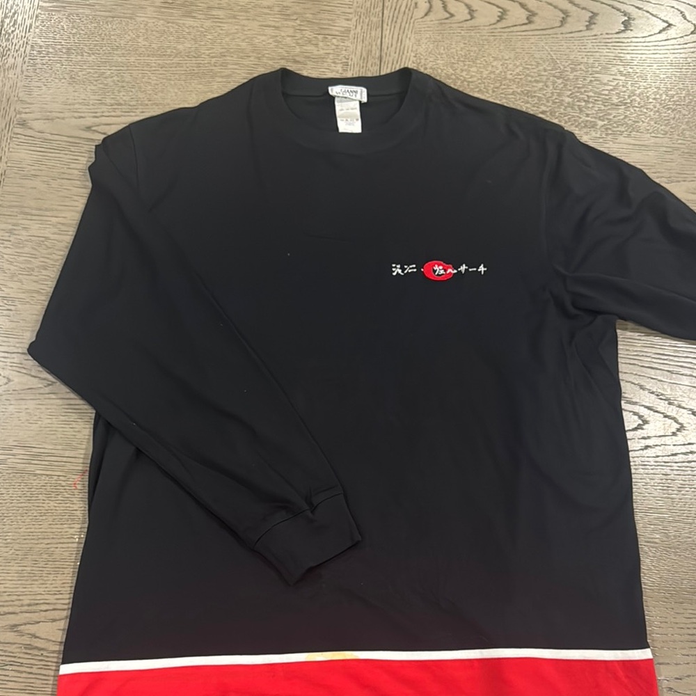 Versace Black and Red Long Sleeve Tee with Red Chest Detail